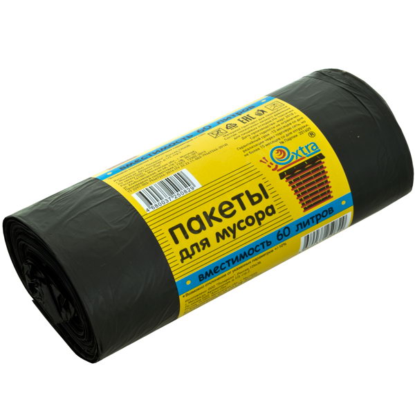 Пакеты д/мусора  60л 60х74 "EXTRA" (рулон 20шт)