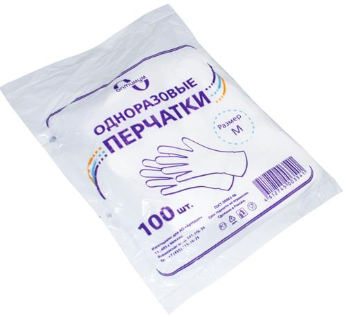Перчатки одноразовые п/эт M 100шт/50пар "Оптимум"